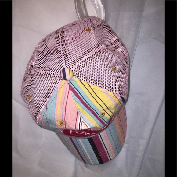 Cute Striped Ball Cap w Netted Shell & Power Patch - Picture 2 of 4
